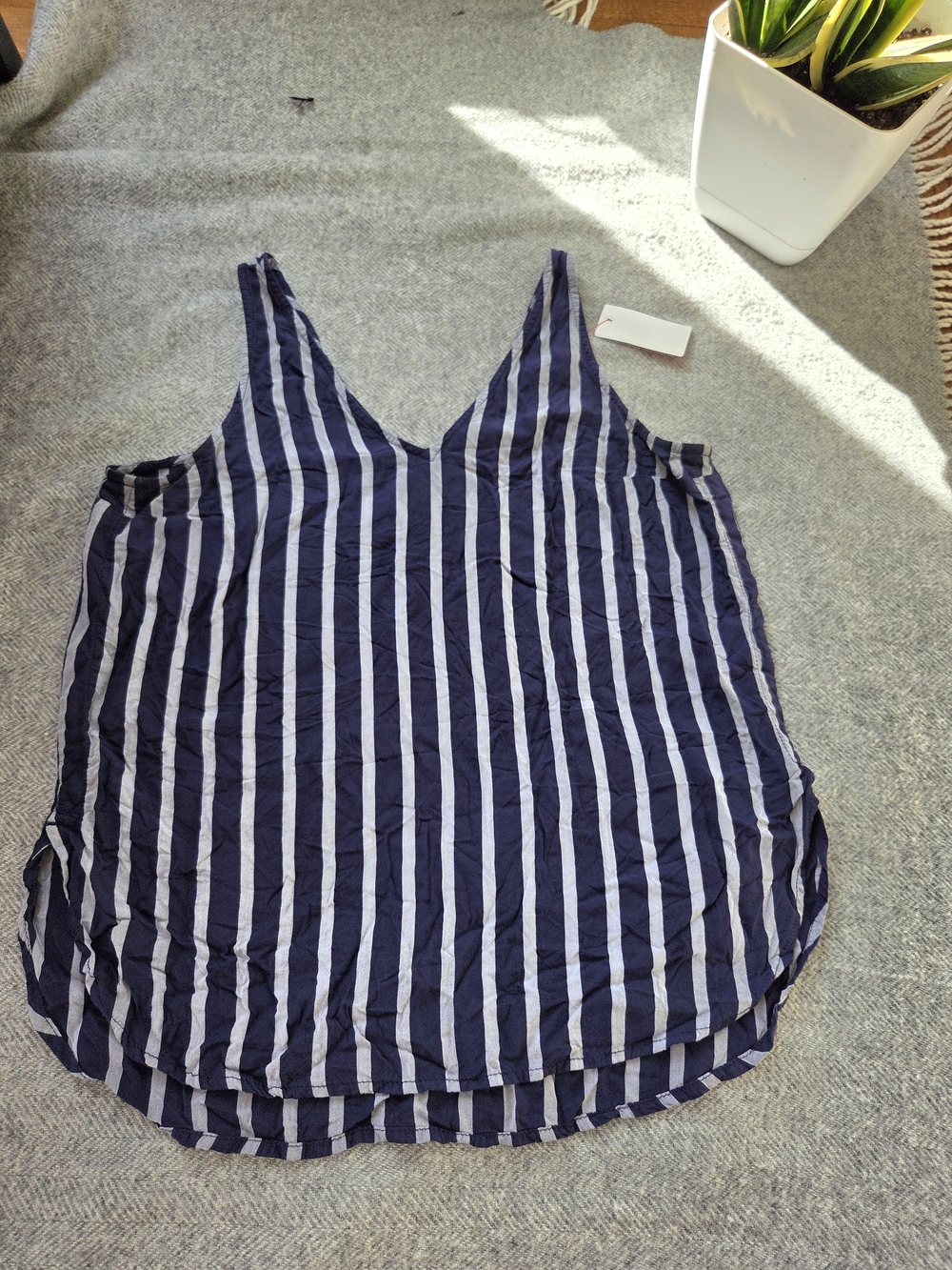 Old Navy Navy and White Vertical Stripe V-Neck Cami